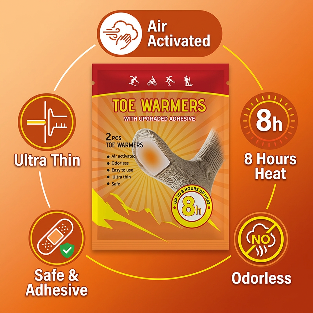 Toe Warmers - Disposable Air Activated, Up to 8 Hours of Heat | Ultra Thin Stick-On for Shoes & Boots