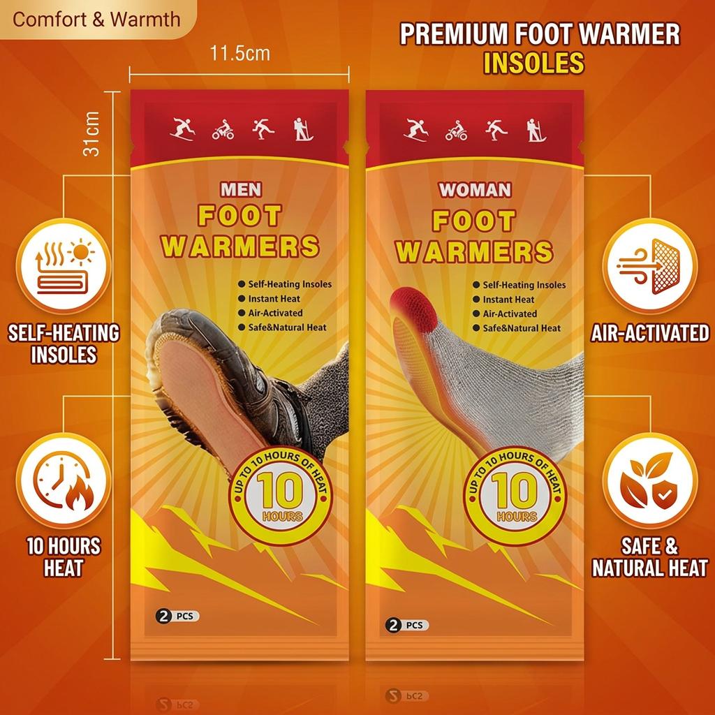 Foot Warmers - Air Activated Instant Heat, Up to 8 Hours of Warmth | Portable Winter Essentials